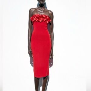 Zara Scarlet Strapless Dress with Floral Accents